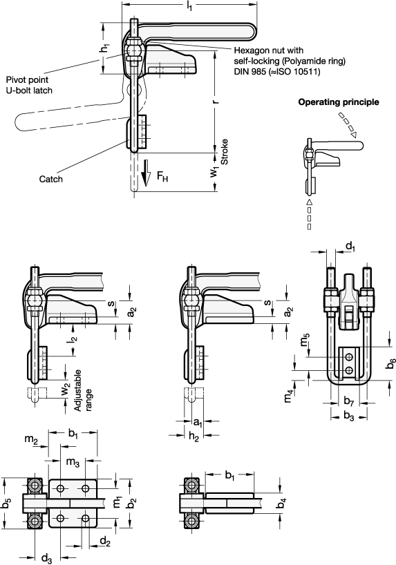 Latch Type Toggle Clamps Steel  blackened  GN 852.1 sketch
