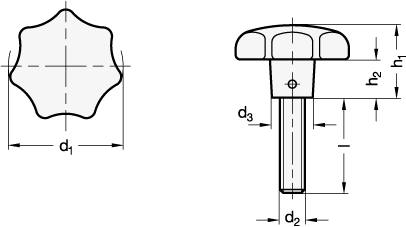 Sterngriffschrauben mit Stahl Gewindestift GN 6336.4 Skizze