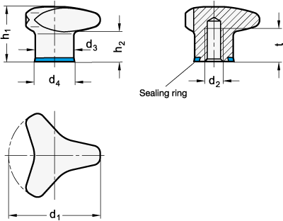 Stainless Steel Three Lobed Knobs GN 5445 sketch
