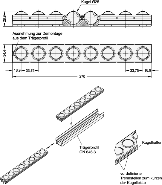 Kugelleiste GN 646.2 Skizze