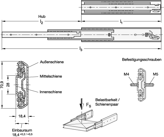 Teleskopschienen GN 1432 Skizze