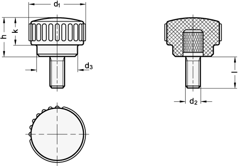 Knurled Screws threaded stud steel  zinc plated GN 529 sketch
