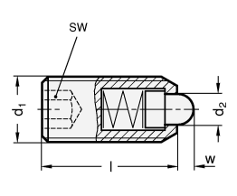 Federnde Druckstuecke Stahl  Edelstahl GN 615.4 Skizze