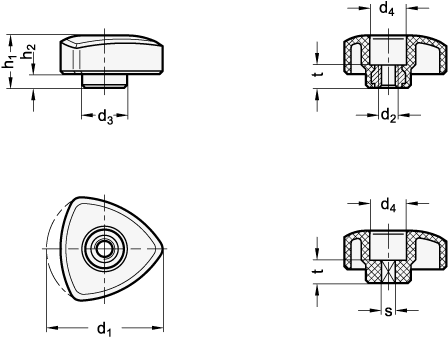 Dreikantgriffe mit Gewindebuchse oder Vierkant GN 5341 Skizze
