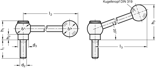 Verstellbare Kugelgriffe mit Gewindestift  Stahl brueniert GN 6337.3 Skizze