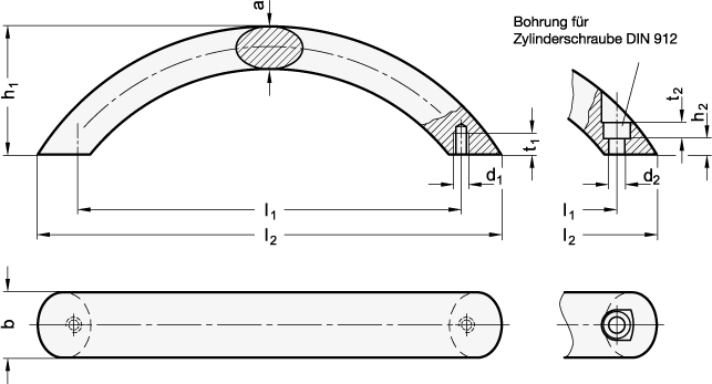 Edelstahl Bogengriffe Montage von der Bedien  oder Rueckseite GN 565.9 Skizze