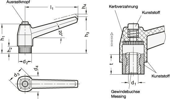 Verstellbare Klemmhebel GN 503 Skizze