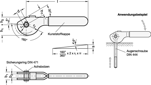 Hebel mit Spiralexzenter  Stahl  brueniert GN 917 Skizze