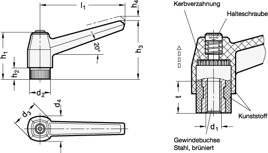 Verstellbare Klemmhebel GN 500 Skizze