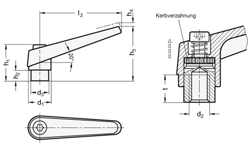 Verstellbare Klemmhebel GN 101 Skizze