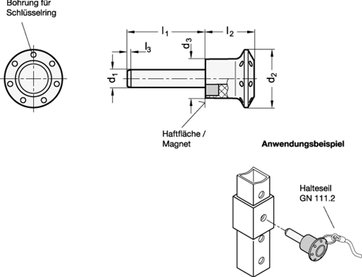 Edelstahl Steckbolzen GN 124.1 Skizze