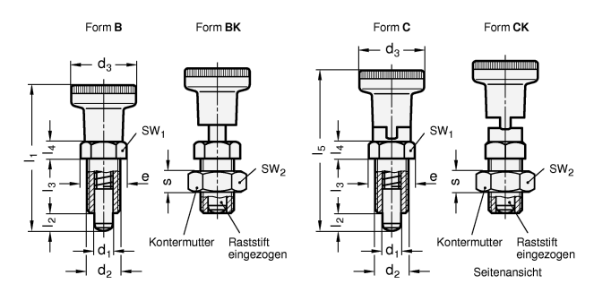 Rastbolzen Raststift Stahl GN 617.2 Skizze