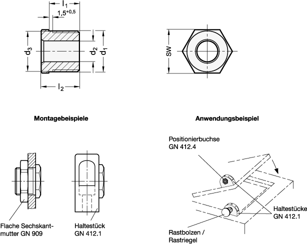 Edelstahl Positionierbuchsen GN 412.4 Skizze