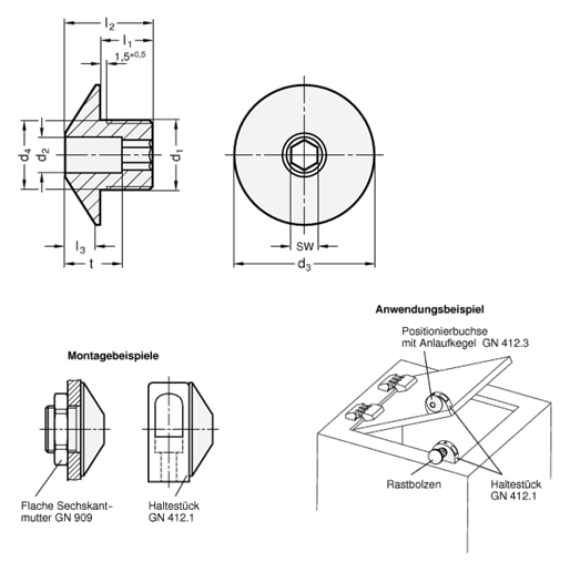 Positionierbuchsen mit Anlaufkegel GN 412.3 Skizze