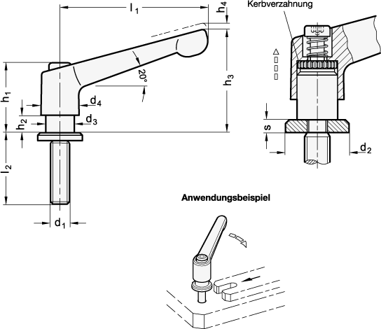 Verstellbare Klemmhebel GN 307 Skizze