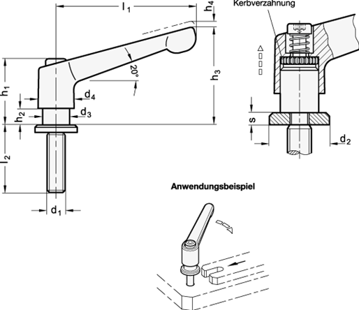 Verstellbare Klemmhebel GN 307 Skizze