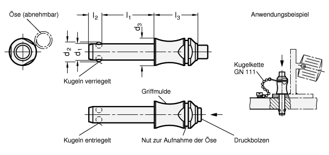 Edelstahl Kugelsperrbolzen GN 113.4 Skizze