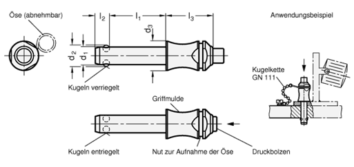 Edelstahl Kugelsperrbolzen GN 113.4 Skizze