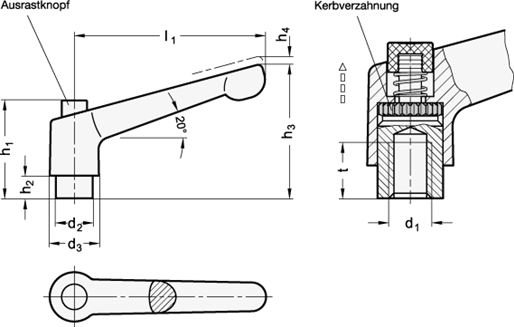 Verstellbare Klemmhebel GN 303.2 Skizze