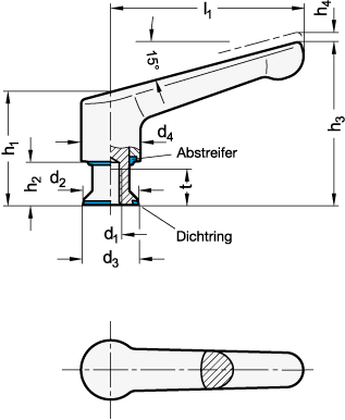 Verstellbare Edelstahl Klemmhebel mit Buchse GN 305 Skizze