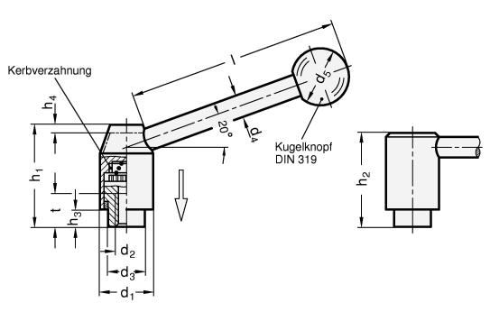 Sicherheits Spannhebel mit Innengewinde GN 312 Skizze