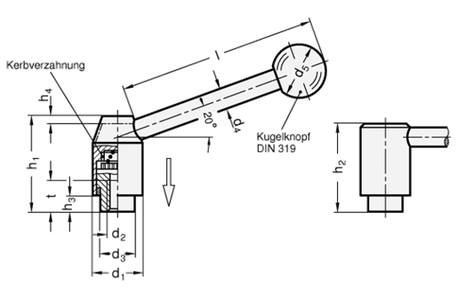 Sicherheits Spannhebel mit Innengewinde GN 312 Skizze