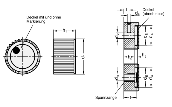 Drehknoepfe Aluminium  schwarz eloxiert GN 726 Skizze