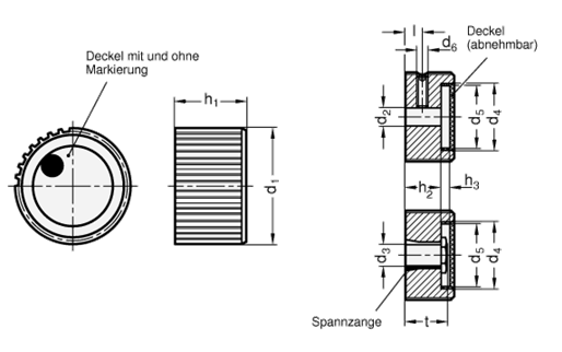 Drehknoepfe Aluminium  schwarz eloxiert GN 726 Skizze