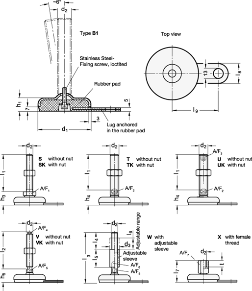 Stainless Steel Leveling Feet GN 33 sketch