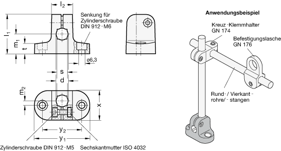 Fuss Klemmhalter GN 175 Skizze